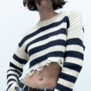 Zara 100% cotton striped cropped sweater M